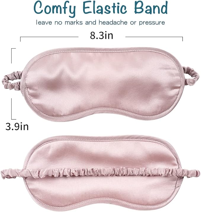 LULUSILK Mulberry Silk Sleep Eye Mask & Blindfold with Elastic Strap/Headband, Soft Eye Cover Eyeshade for Night Sleeping, Travel, Nap(Pink)