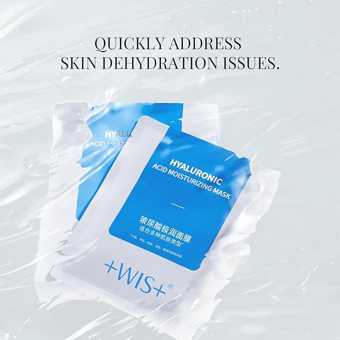 +WIS+ Hyaluronic Acid Face Mask 24 EA with Hyaluronic Acid Serum and Vitamin B5, Hydrating Facial Mask for Dry Skin, Anti-Aging Mask to Plump and Repair Dehydrated Skin, Safe on Sensitive Skin