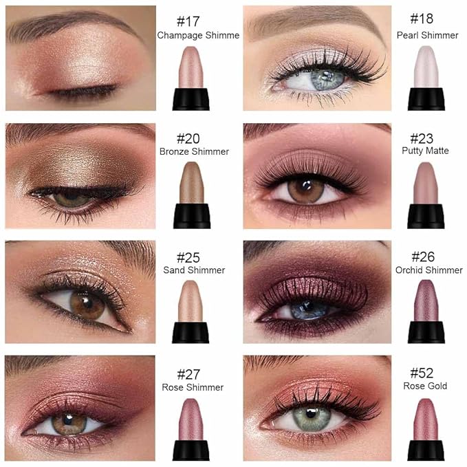 Kaely 8Pcs Cream Eye Shadow Sticks Set, Matte Shimmer Eyeliner Pencil Eyeshadow Palette Makeup, Eye Highlighter Brightener Stick for Older Women Waterproof Pigmented, sombras para ojos 08