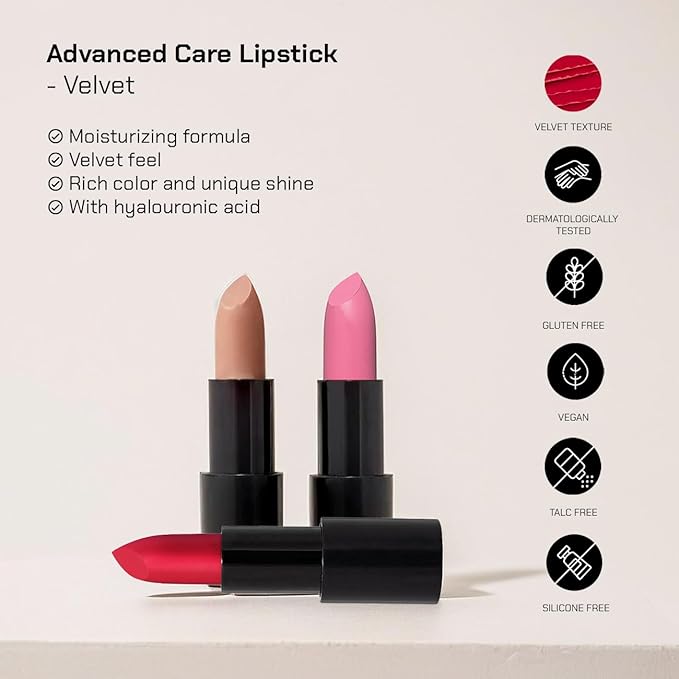Radiant Professional Advanced Care Lipstick - Ultra Nourishing, Moisturizing Long Lasting Matte Lipstick With Vitamin E- UVA UVB Filters - VELVET (09 DUSTY PINK – PINKISH NUDE)