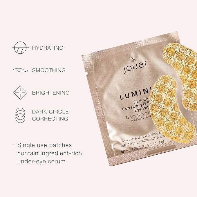 Jouer Luminize Dark Circle Correcting & Smoothing Eye Patches, Caffeine Eye Patch for Dark Circles and Puffiness, Under Eye Mask Patch for Wrinkles