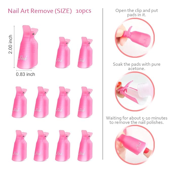 Gel Nail Polish Remover Tools Kit Acetone Acrylic Nails Tool Sets, With Nail Clips, Wipes, Cutter, Pump, Nail Buffer Shiner Files, Brush