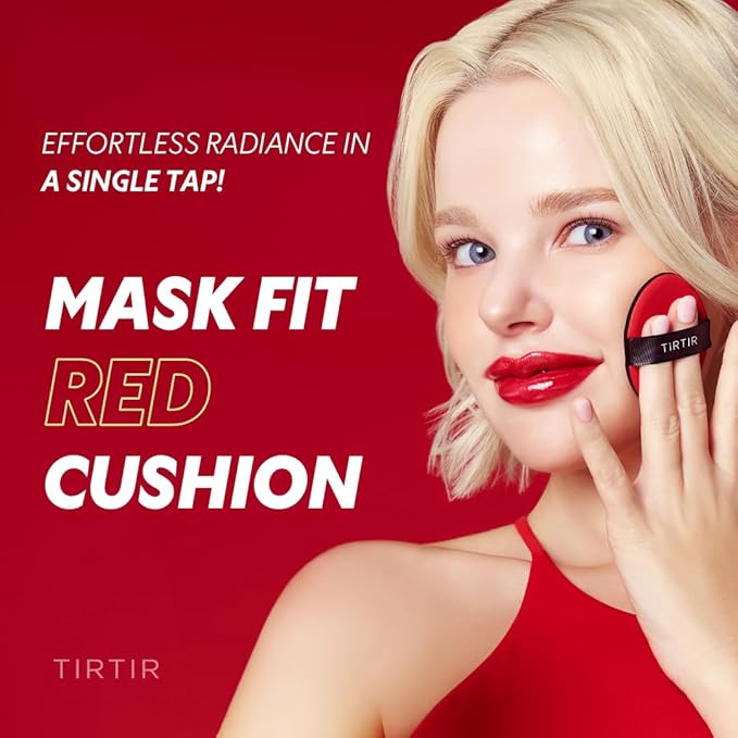 TIRTIR Mask Fit Red Cushion Foundation | Full coverage, Weightless, Skin fit, Satin Glow Finish, Korean Makeup BB Foundation, beauty, Tattoo cover up, Buildable (#34W Toffee, 0.63 Fl Oz)