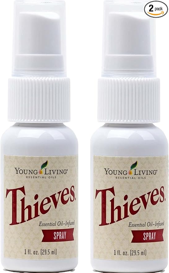 Young Living Thieves Spray | 1 oz | Portable Cleaner Spray, Formulated with Water & Alcohol, Ideal for Travel Essentials & Home; Fits in Backpack, Luggage, or Purse | 2 Pack
