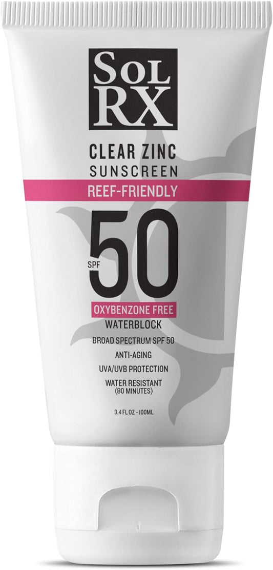 SolRX MINERAL+ SPF 50 Sunscreen - Zinc Oxide Sunscreen, Water Resistant Sunscreen, Reef Safe Sunscreen, Broad Spectrum Sunscreen for Face and Body