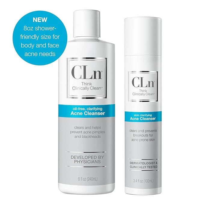 CLn® Acne Cleanser-The Only Cleanser with 0.5% Salicylic Acid Preserved with Sodium Hypochlorite for Clarifying Skin from Blackheads & Breakouts, Oil-Free & Fragrance-Free, 8 fl oz