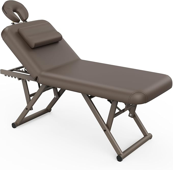Dolonm Height Adjustable Massage Table with Face Pillow & Headrest for Treatment Table, Physical Therapy Table, Spa Facial Professional Massage Bed - Adjustable Backrest, Brown