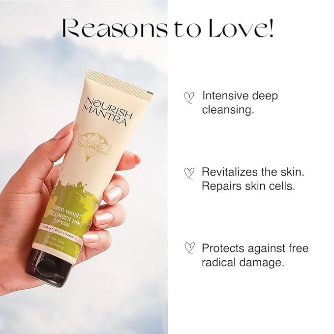 Nourish Mantra Cucumber Mint Upvan Face Wash - 100 ml | with Vitamin C, Cucumber and Niacinamide | Face Wash For All Skin Types | Paraben & SLSSLES Free | For Men & Women