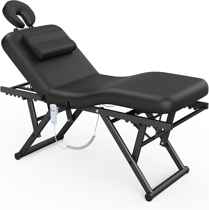 Dolonm Height Adjustable Massage Table with Face Pillow & Headrest for Treatment Table, Physical Therapy Table, Spa Facial Professional Massage Bed - Adjustable Backrest, Electric Leg Lifting, Black