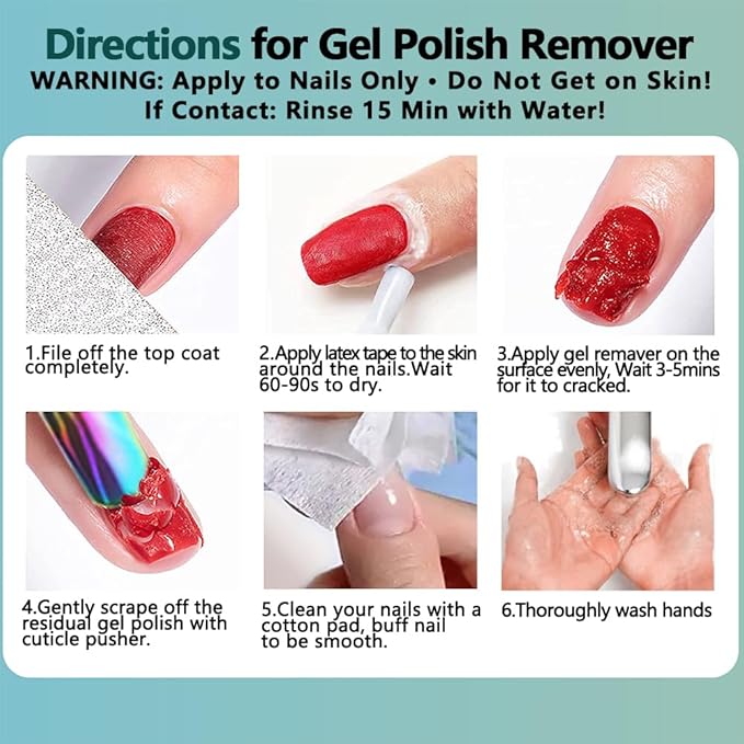 Gel Nail Polish Remover Kit, Gel Remover for Nails No Need Soaking or Wrapping, Easily and Quickly Removes in 3-5 Minutes, with Cuticle Pusher & Scraper