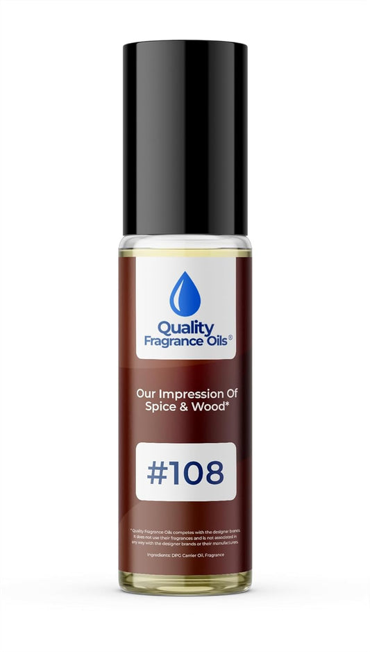 Quality Fragrance Oils' Spice & Wood Impression #108 | Long-Lasting Perfume Oil, Alcohol-Free, Strong Scent, 10ml Roll-On | Affordable Alternative to Designer Fragrances