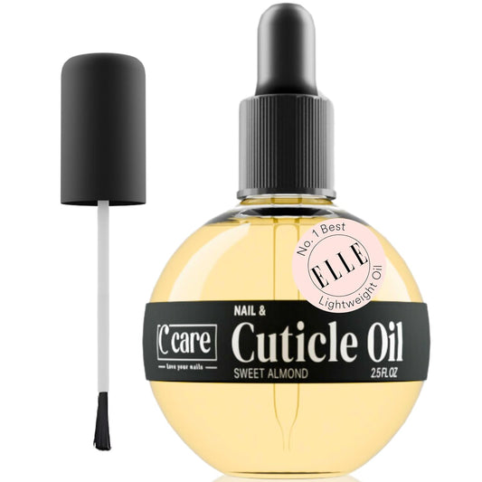 C CARE Sweet Almond Cuticle Oil For Nails - Repairs Cuticles Overnight - Moisturizes and Strengthens Nails and Cuticles - Dropper & Brush included - 2.5oz