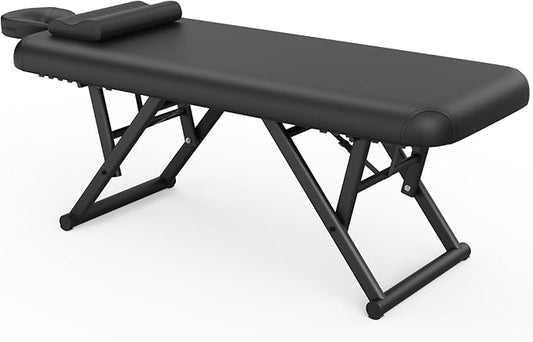 Dolonm Height Adjustable Massage Table with Face Pillow & Headrest for Treatment Table, Physical Therapy Table, Spa Facial Professional Massage Bed - Fixed Backrest, Black