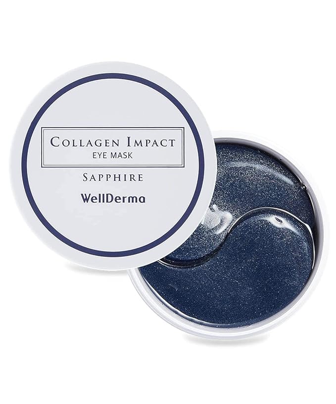 WELLDERMA Collagen Impact Sapphire Eye Mask 60 Sheets - NOURISHing ENRICHed Moisturizing Hydrogel Eye Patches Wrinkles Collagen, Under Eye for Dark Circles, Dry and Dull Skin