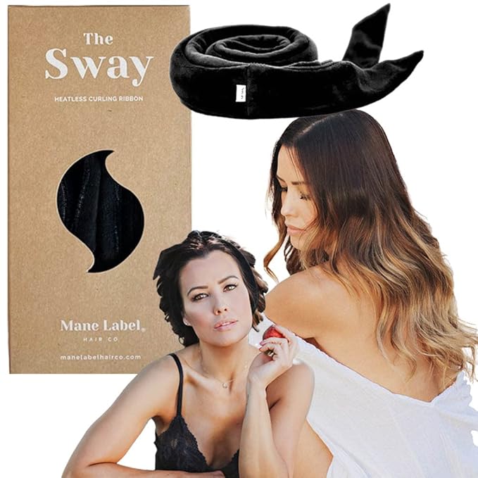 Hair Curling Ribbon Wrap: The Original Sway Heatless Curling Ribbons | Luxe Velour | Mane Label Hair Co. (Black)