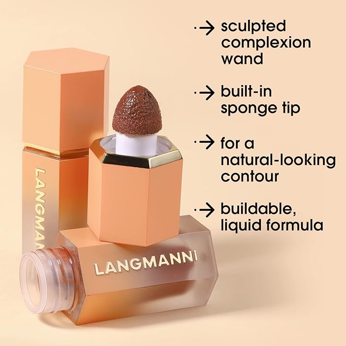 URQT Highly Pigmented Liquid Contour - Built-in Sponge Tip Sculpted Complexion Wand Contour Long Lasting Natural Weightless Buildable Highlighters Contour Contouring Bronzer (#103 CAMEL SUEDE)