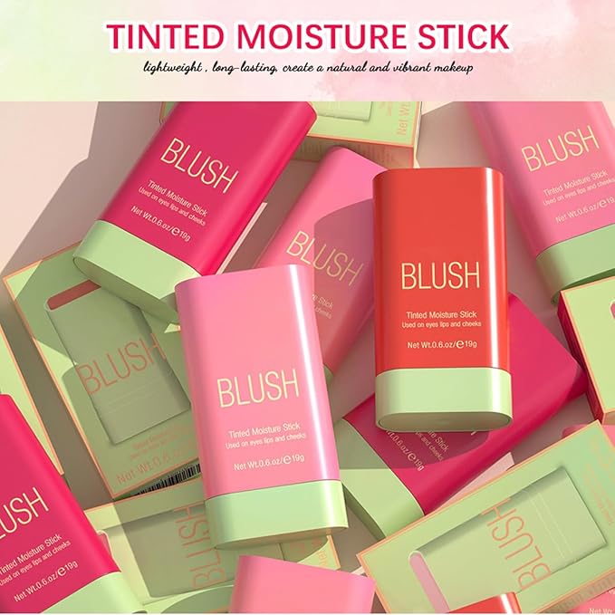Multi-Purpose Makeup Blush Stick, 3-in-1 Beauty Tinted Solid Blush Stick For Cheeks, Lips And Eyes Waterproof Natural Cream Blush Stick With Long-Lasting Moisturizing Formula (#2Hot Red)