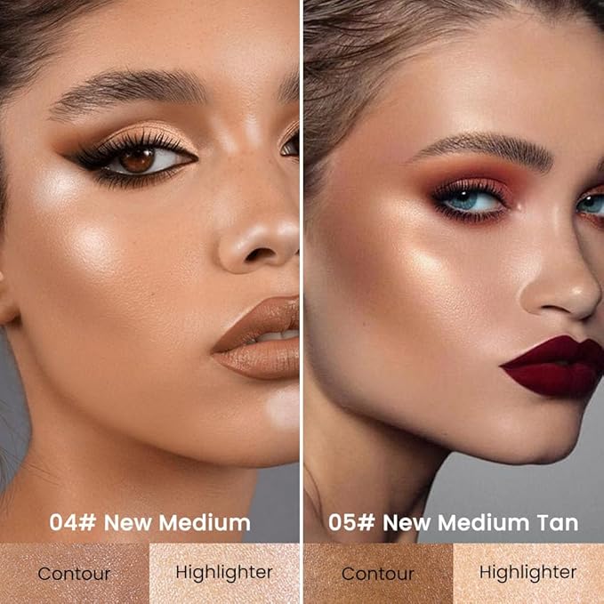 evpct 2in1 Face Shaping & Contouring Stick Cream Contour Concealer Bronzer Stick Makeup Kit for Face Highlighter Makeup Stick contorno maquillaje de maquillaje, NEW Medium + NEW Medium Tan