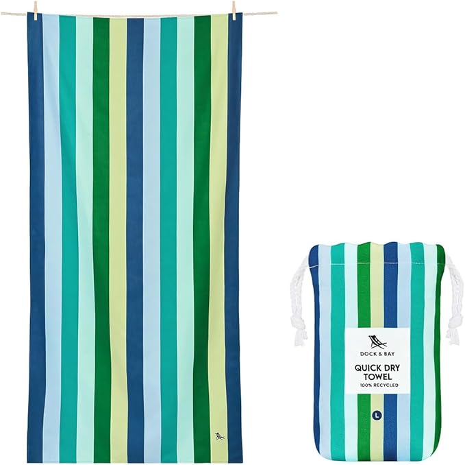 Dock & Bay Kid's Towel - for Beach Use - Quick Dry, Sand Free - Compact, Lightweight - 100% Recycled - Includes Bag - Summer - Cool Lagoon, Large (160x90cm, 63x35)