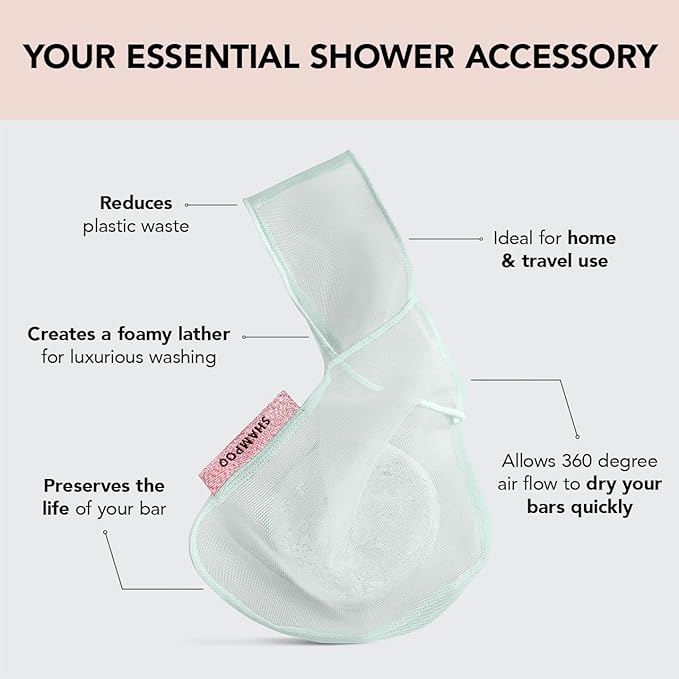 Kitsch Bar Soap Saver Bag - Soap Dish and Soap Holder for Shampoo Bar, Conditioner & Body Wash – Recycled Mesh Beauty Bar Soap Pouch, Eco-Friendly, Patented Bag - Mint