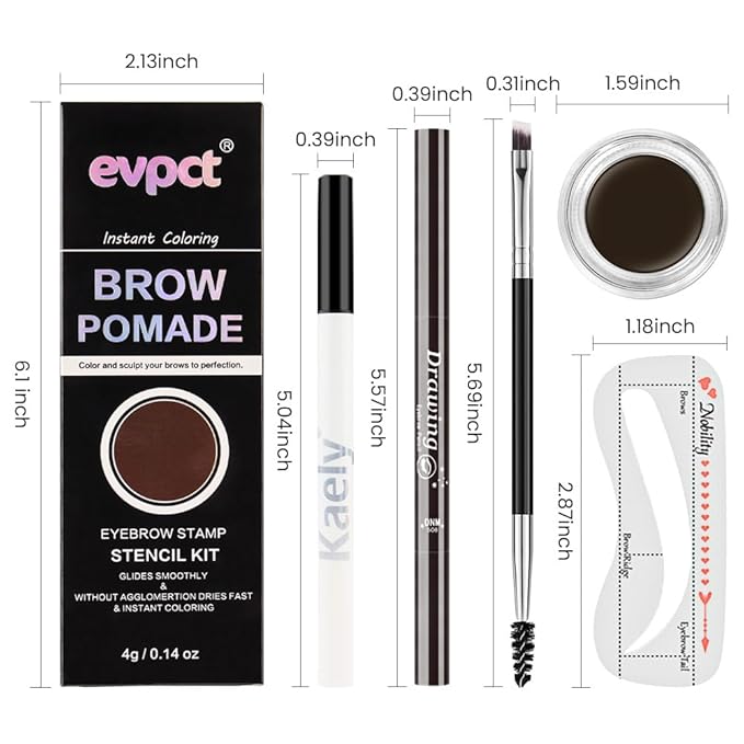evpct Eyebrow Stencils Kit for Women Shaping, Eyebrow Shaper Makeup Kit, Eye Brow Stencil Shaper Tinting kits for Women, with Eyeliner, Eyebrows Pencil, Pomade, Brush and 10 Stencils, Kit-01# EBONY