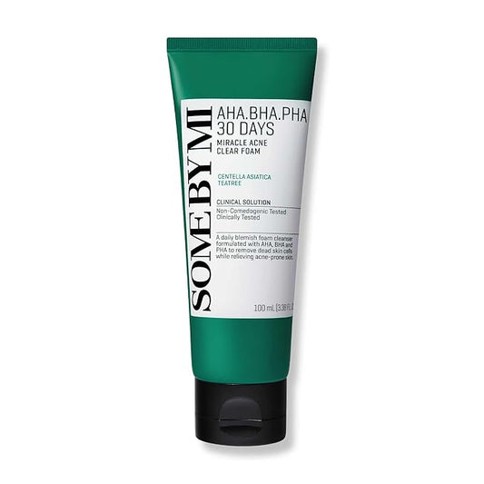 SOME BY MI AHA BHA PHA 30 Days Miracle Acne Clear Foam – 3.38oz, 100ml – Korean Acne Face Wash for Smooth & Clear Skin – Salicylic Acid Cleanser for Exfoliation & Sebum Control – Korean Skin Care