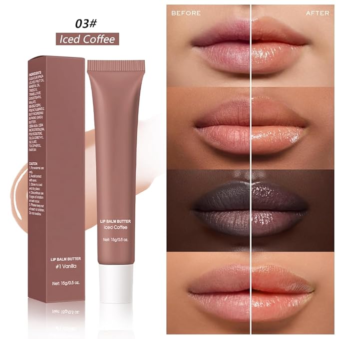 Summer Lip Butter Balm Lip Gloss, Ultra-Hydrating Natural Vegan Lip Balm, Sheer-Tinted Shine & Hydration, Soothes & Softens Dry Lips Skincare, Bálsamo labial hidratante #3 Iced Coffee
