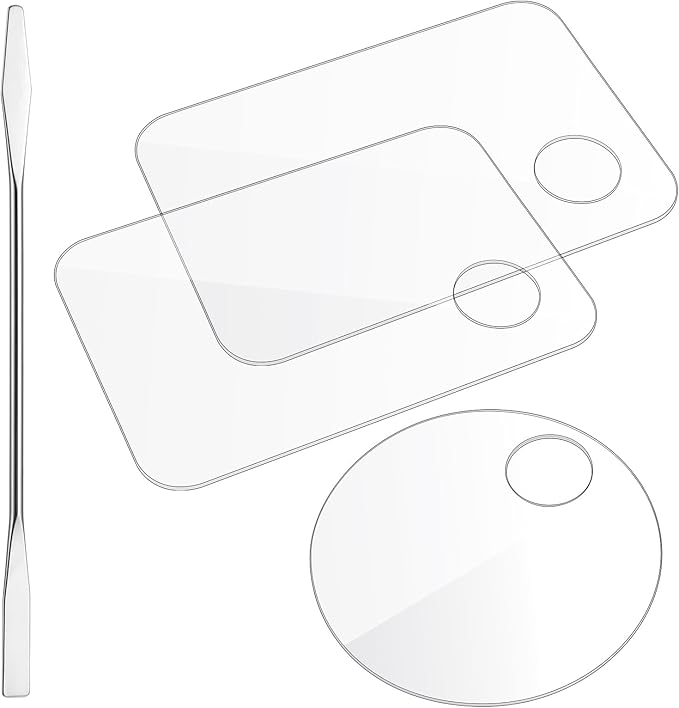 3 Pcs Acrylic Makeup Palette with 3Pcs Makeup Spatula, Makeup Palette Tray Apply for Foundation Eye Shadow Lipsticks Nail Art Professional Pigment Blending