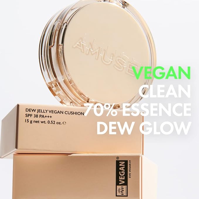 AMUSE Dew Jelly Vegan Cushion Foundation 01 SOONSOO | dewy, glow, long-lasting, double coverage, clean beauty, lightweight, natural look, foundation for sensitive skin, hydrating cushion