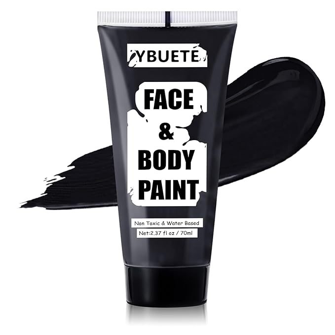 Black Water Based Face Body Paint, 2.37 OZ Large Tube Full Coverage Washable Face Paint Cream for Adult Carnival Cosplay Halloween SFX Skull Joker Zombie Vampire Skeleton Goth Makeup