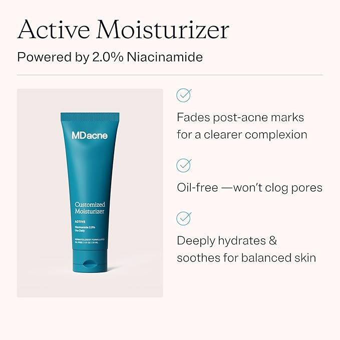MDacne Facial Moisturizer with Niacinamide 2% - Oil-Free Active Daily Treatment Cream to Reduce Under-Eye, Dark Circles & Wrinkles - Soothing & Moisturizing for Sensitive Acne-Prone Skin (3 Pack)