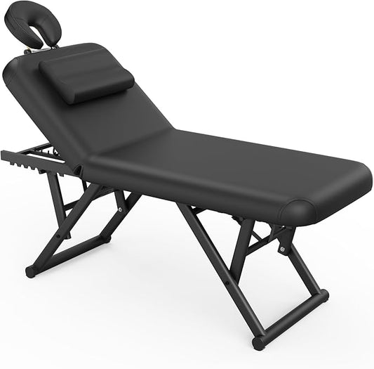 Dolonm Height Adjustable Massage Table with Face Pillow & Headrest for Treatment Table, Physical Therapy Table, Spa Facial Professional Massage Bed - Adjustable Backrest, Black