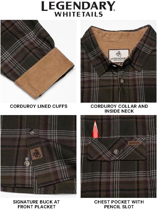 Legendary Whitetails Men's Flannel Shirt Long Sleeve Button Down 100% Cotton