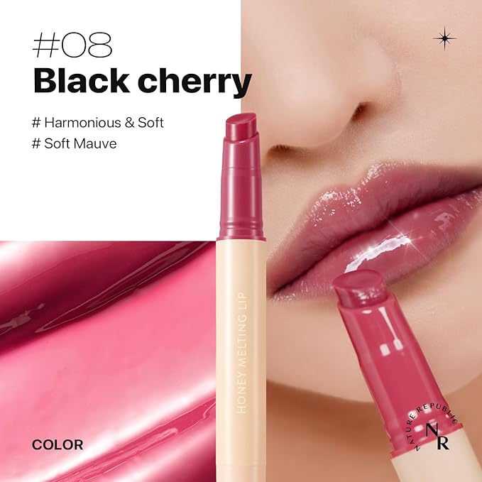 Nature Republic HONEY MELTING LIP 6-10 (08 BLACK CHERRY) K-BEAUTY, Lip Plumper, Tint, Balm, Korean, Lip GlossCute, Glow