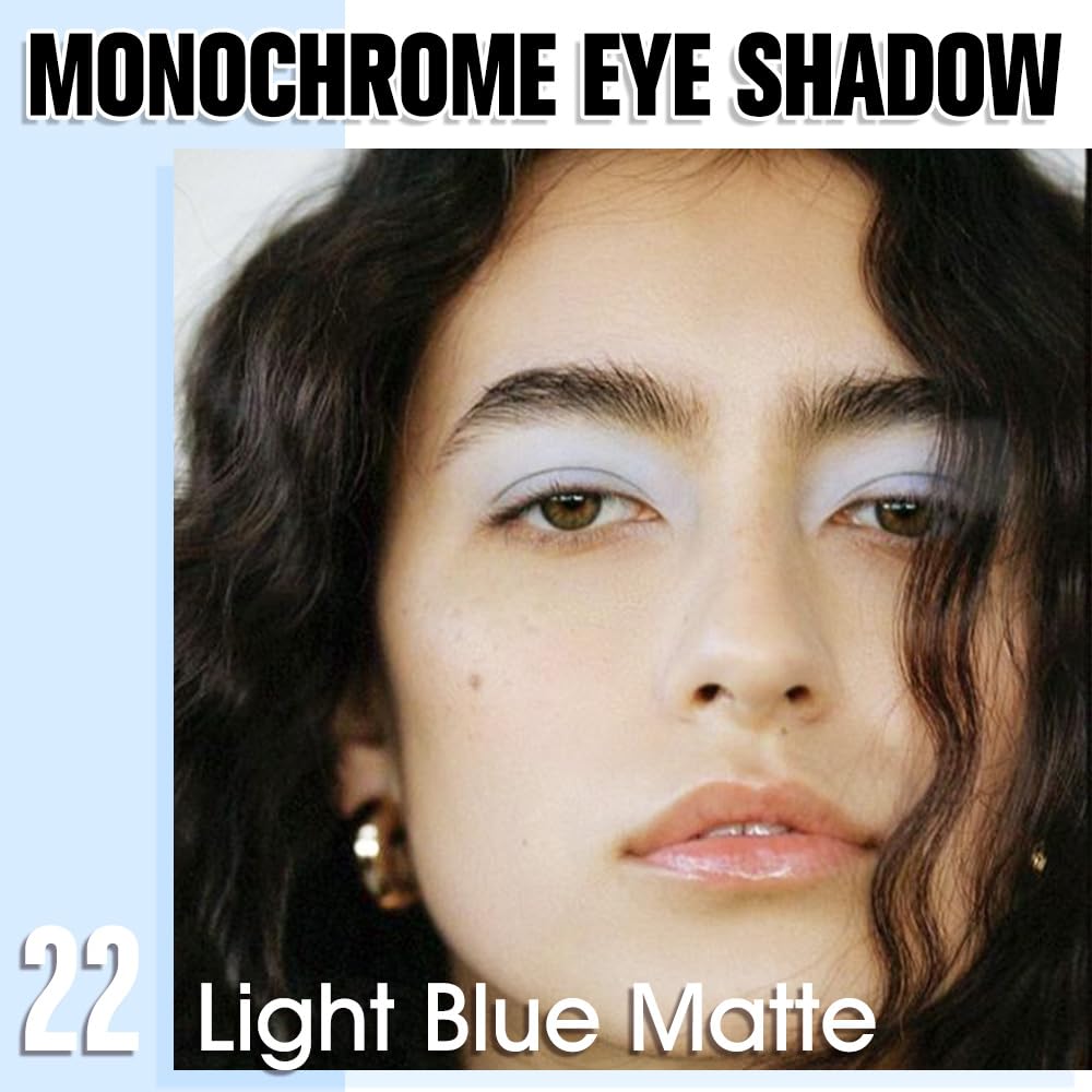 Light Blue Matte Eyeshadow Palette for Women, Single Monochrome Eye Shadow Makeup, Shiny Pressed Powder, Blendable Natural sombras para ojos, Holographic,Vegan,Travel -22