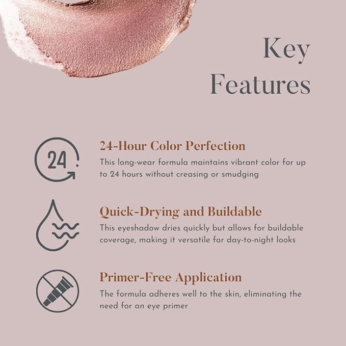 dome BEAUTY Eye Jewels 24-Hour Eye Shadow Vegan, Cruelty-Free Long-Lasting Cream Eyeshadow, Radiant Finish Eye Makeup for All Skin Tones, Easy-to-Blend, Smudge-Proof, Rose Gold .15 fl oz