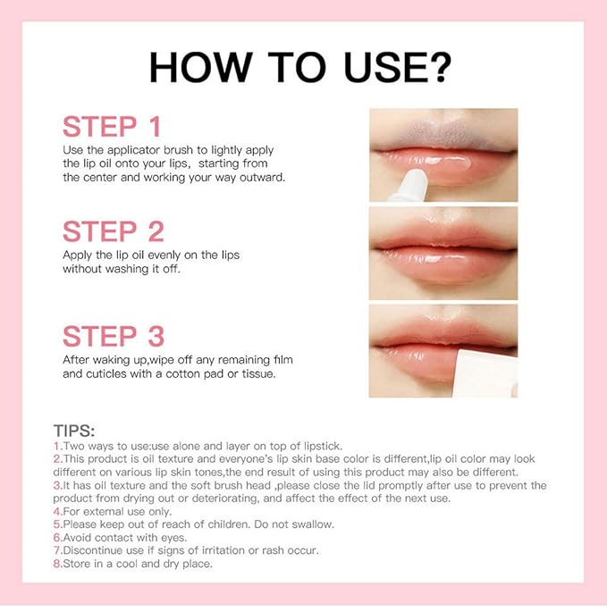 MAEPEOR Glowing Lip Oil 7 Colors Hydrating Lip Balm Nourishing Lip Care Lip Treatment Glossy Finish Non-sticky Moisturizing Lip Balm (06 Red)