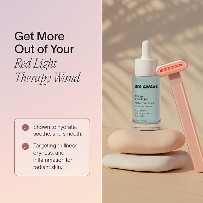Solawave Renew Complex Red Light Therapy Activation Serum for Face & Neck | Pairs with LED Facial Wand Device | Hydrates & Plumps the Skin | Blue Tansy, Aloe Vera, Hyaluronic Acid (2 Pack - 1 Oz)