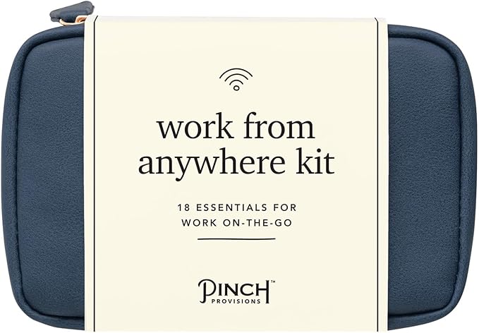 Pinch Provisions Work from Anywhere Kit, Includes 18 Essentials to Help You Stay on Task, Must-Have Essentials, Compact Multi-Functional Vegan Leather Pouch, Navy