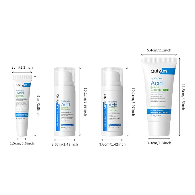 Hyaluronic Acid Skin Care Set, Hydration Kit for Women Teen Girls, Low pH Cleanser, Moisturizer, Serum, Eye Cream, Anti Aging, Firming, Travel Size Facial Care Gift Set for Dry Sensitive Skin