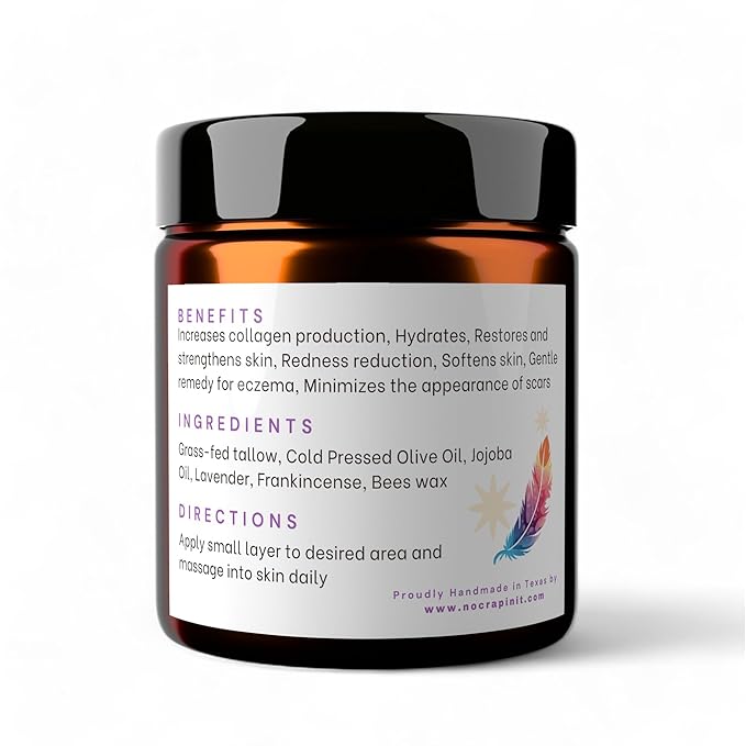 Tallow Balm for Deep Moisturization - Grass-Fed Tallow & Beeswax - 4 Oz, Lavender