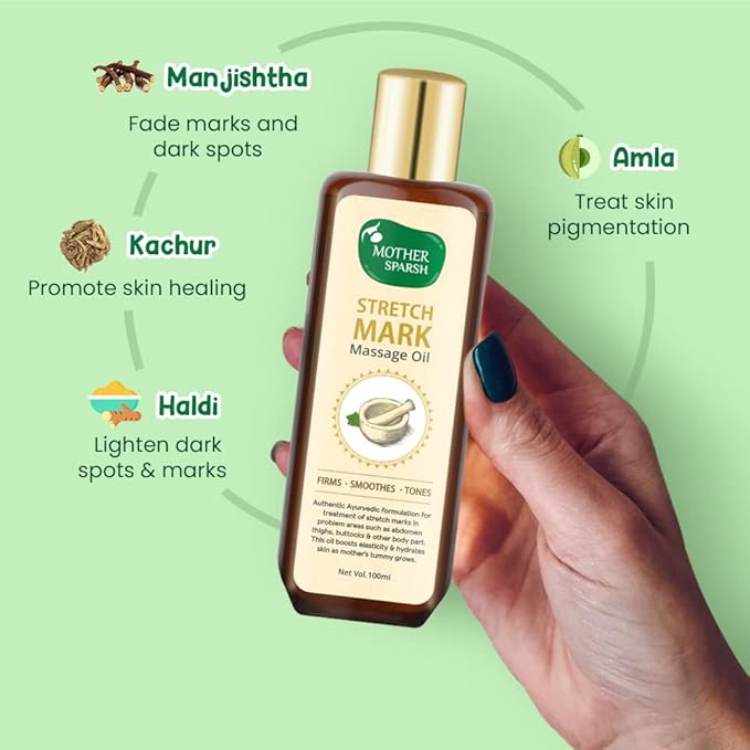 Stretch Mark Massage Oil, 14 Herbal Oils - Kachur, Jiwanti, Peepal and Nariyala, 100ml