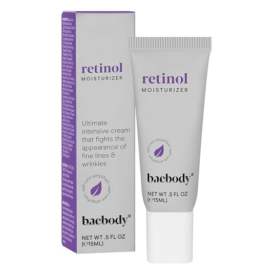 Baebody Made in USA Retinol Cream for Face - Anti Aging Face Cream for Fine Lines and Wrinkles - With Jojoba Oil & Vitamin E - Beauty Gifts for Women, Travel Size (15 ml/0.5 fl oz)