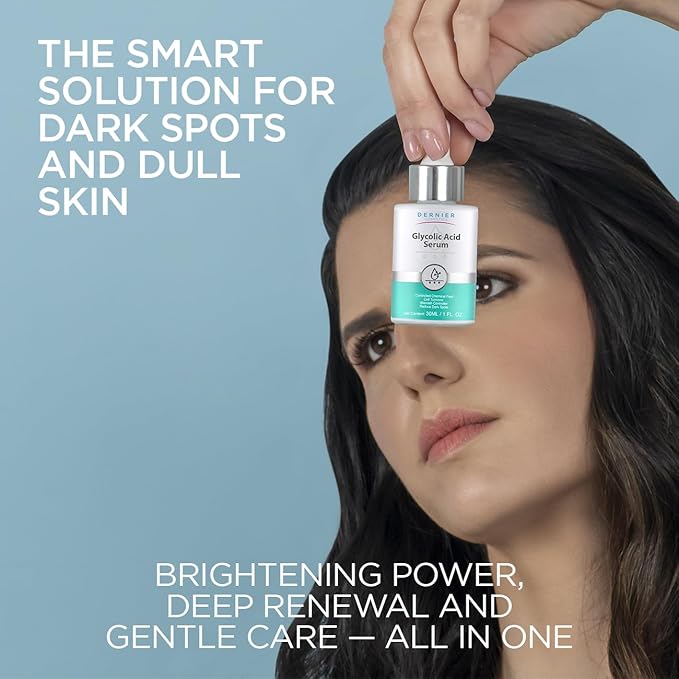 Dernier Glycolic Acid Serum 5% with Hyaluronic Acid 1% - Face Dark Spot Treatment Hyperpigmentation Exfoliant Resurfacing Brightening Glow Moisturizer Redness Hydrating Facial Peeling Women (1 fl oz)