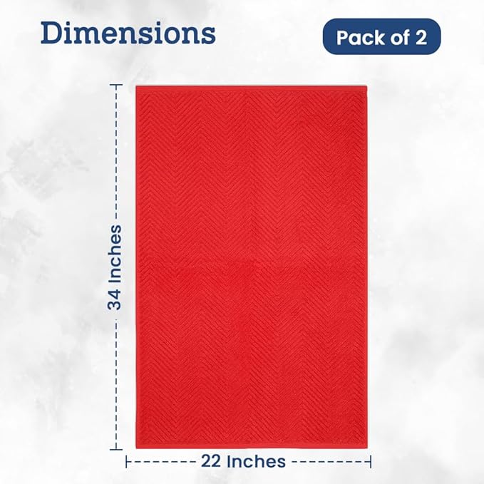 Casa Lino 100% Cotton Bath Mat Set of 2 (NOT A Rug) - 34" x 22" Bathroom Floor Towels - Machine Washable, Soft, Highly Absorbent & Quick Dry Bath Floor Towel (Red)