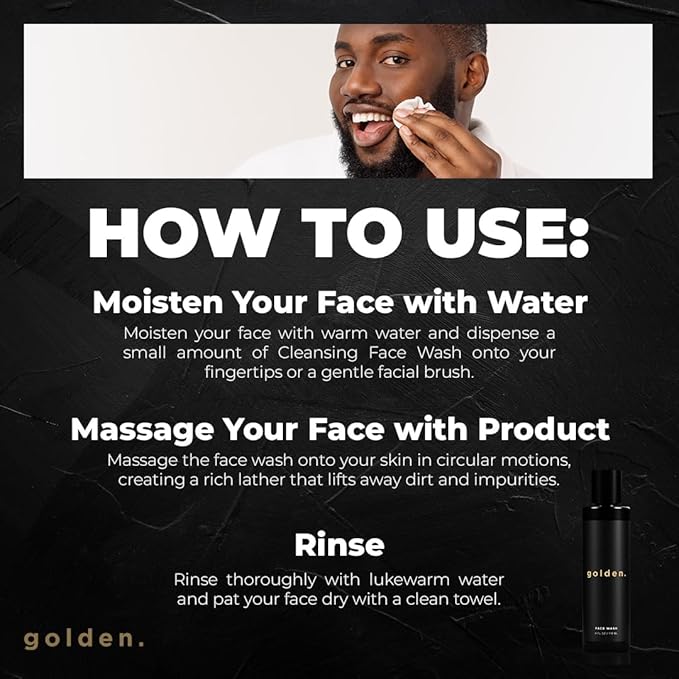 Golden Grooming Co. Men Face Wash with Aloe Vera & Vitamin E - Facial Cleanser for Men - Organic & Nature-Based - Ideal for Sensitive and Oily Skin - Rich Foaming Daily Cleanser - 4 oz.