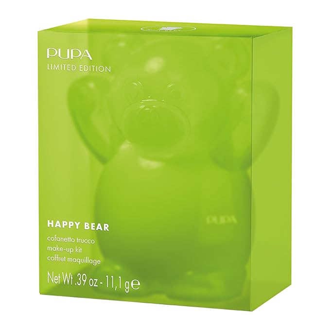 Pupa Milano Happy Bear Makeup Kit, 006 Green, 0.39 oz - Makeup Gift Set - Makeup Palette - Blush - Eyeshadow - Highlighter - Lip Gloss - Face Makeup
