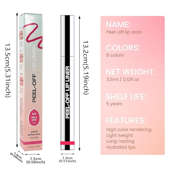 Peel Off Matte Liquid Lip Gloss Stain-Lip Liner with Tweezer, Delicate Pink Peel Off Lip Stain, Long Lasting & Waterproof Lipstick Tattoo, Transfer-Proof Lip Gloss for All Skin Types (00#, 1Pcs)