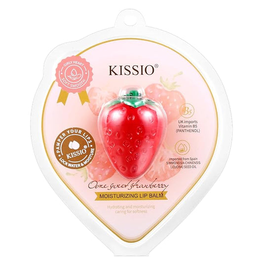 KISSIO Lip Balm,Strawberry Lip Balm,Lip Care with B5 Panthenol,Jojoba Seed Oil and Ceramide,Moisturize and Soothe Chapped Lips,Reduces Lines and Enhances Lip Elasticity,Cruelty Free,0.12 oz(02#)