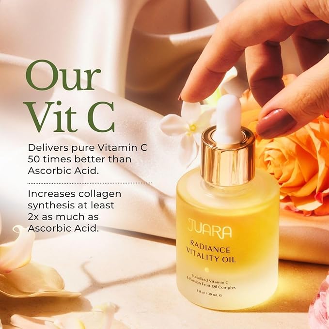 Juara – Radiance Vitality Oil | Deluxe Moisturizing Facial Treatment for All Skin Types | Anti-Aging Formula | Softens, Brightens, Nourishes, Hydrates | Cruelty Free, Paraben & Sulfate Free | 1 oz.